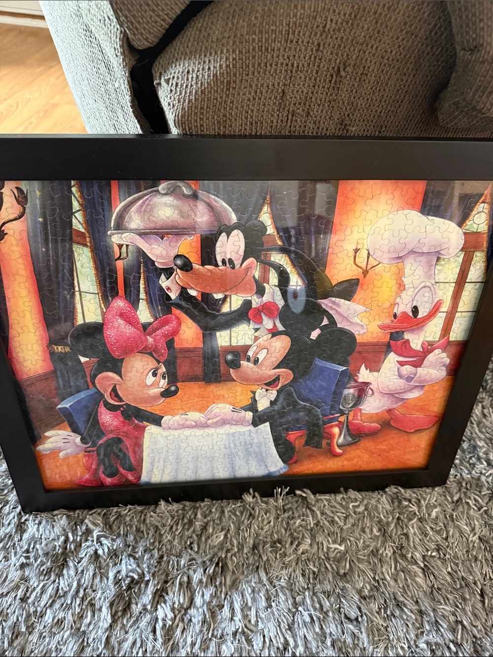 Disney Mickey & Minnie Romantic Dinner Framed Art - Red, Pink, Black, Orange